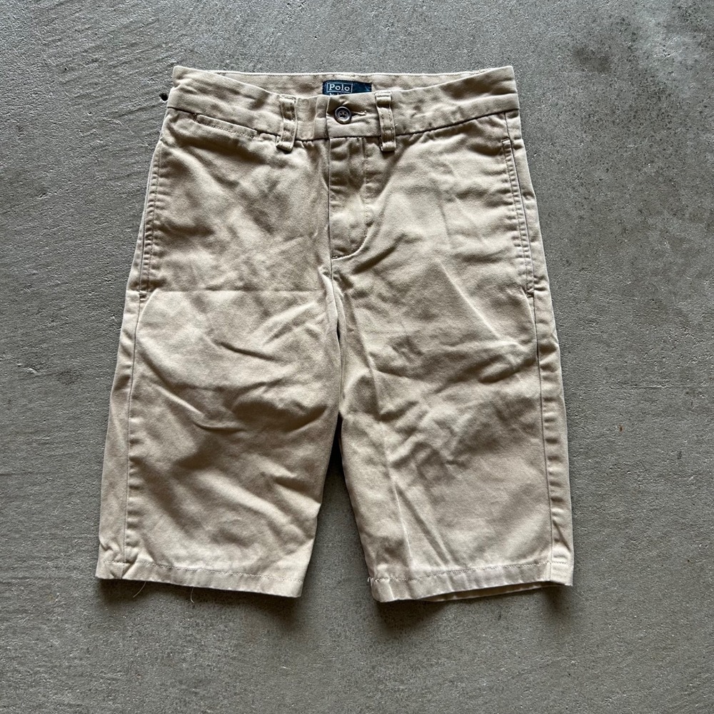 Vintage Polo Ralph Lauren Chino Shorts Boys Size 8 Tan Khaki Flat Front Pony